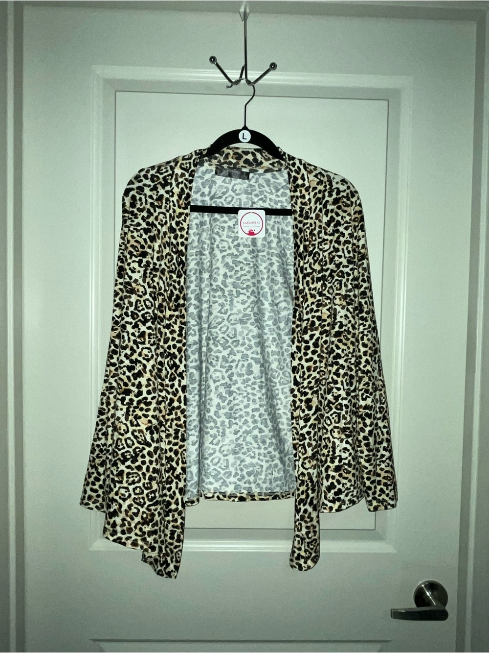 Leopard Print Open-Front Women's Robe Cardigan - Beige